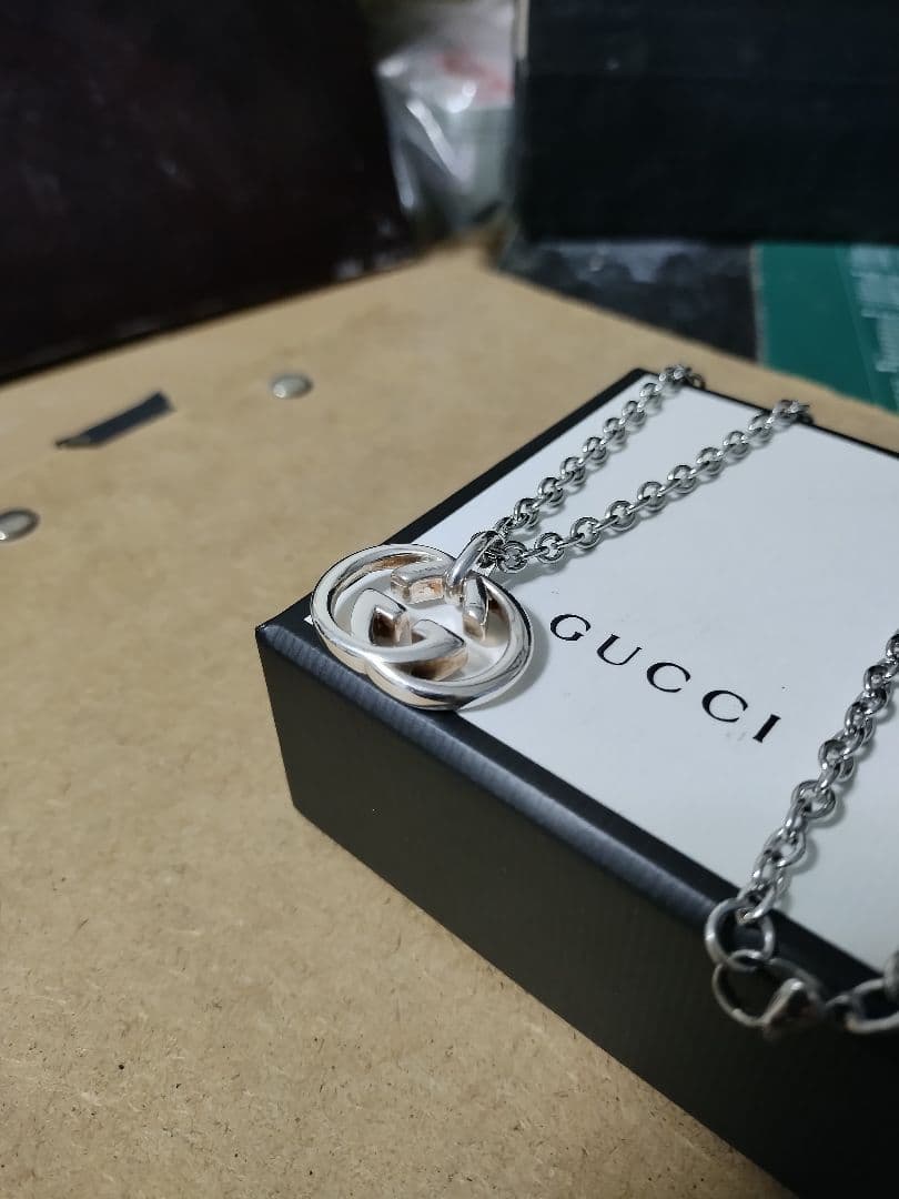 良好品 GUCCIグッチ シルバー925インターロッキングネックレス 高級感あり