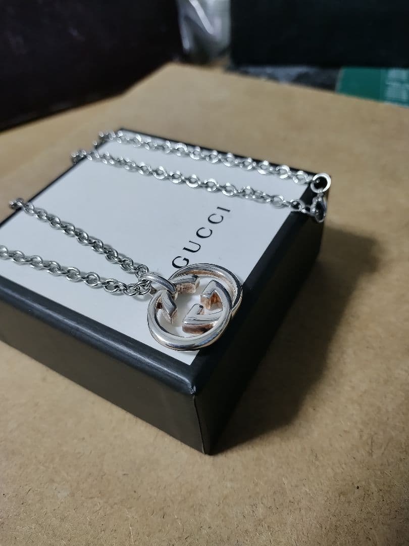 良好品 GUCCIグッチ シルバー925インターロッキングネックレス 高級感あり