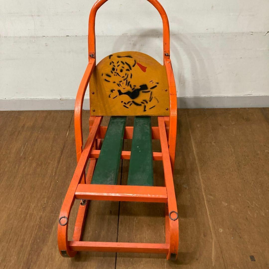 木製 手押し そり 昭和レトロ オレンジ6 曲げ木 犬ぞり 犬そり ガーデニング