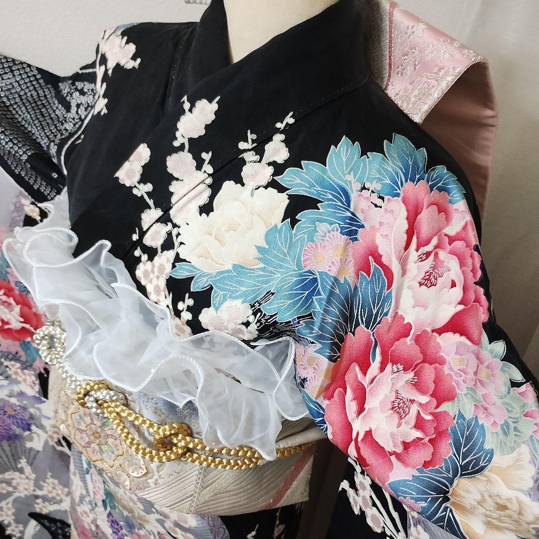 成人式正絹振袖フルセット　人気　黒　豪華　上品　清楚