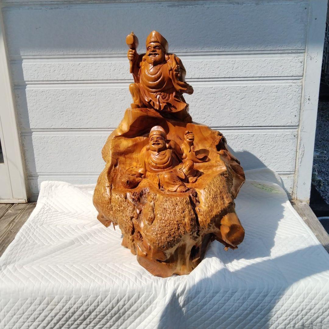 大黒様、恵比寿様　欅株一刀彫　66cm