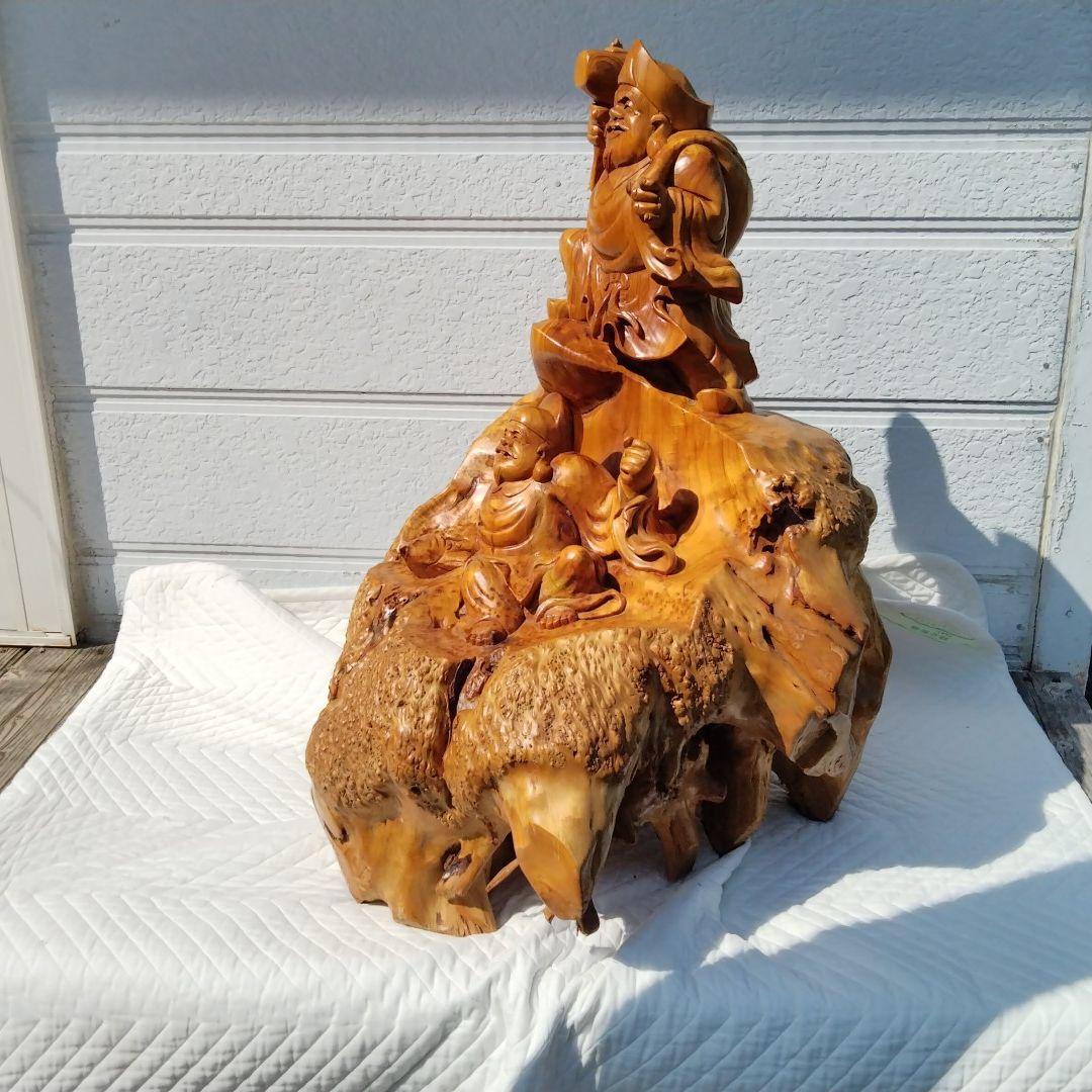 大黒様、恵比寿様　欅株一刀彫　66cm