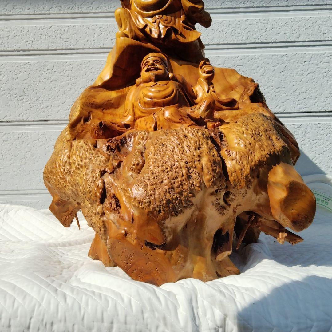 大黒様、恵比寿様　欅株一刀彫　66cm