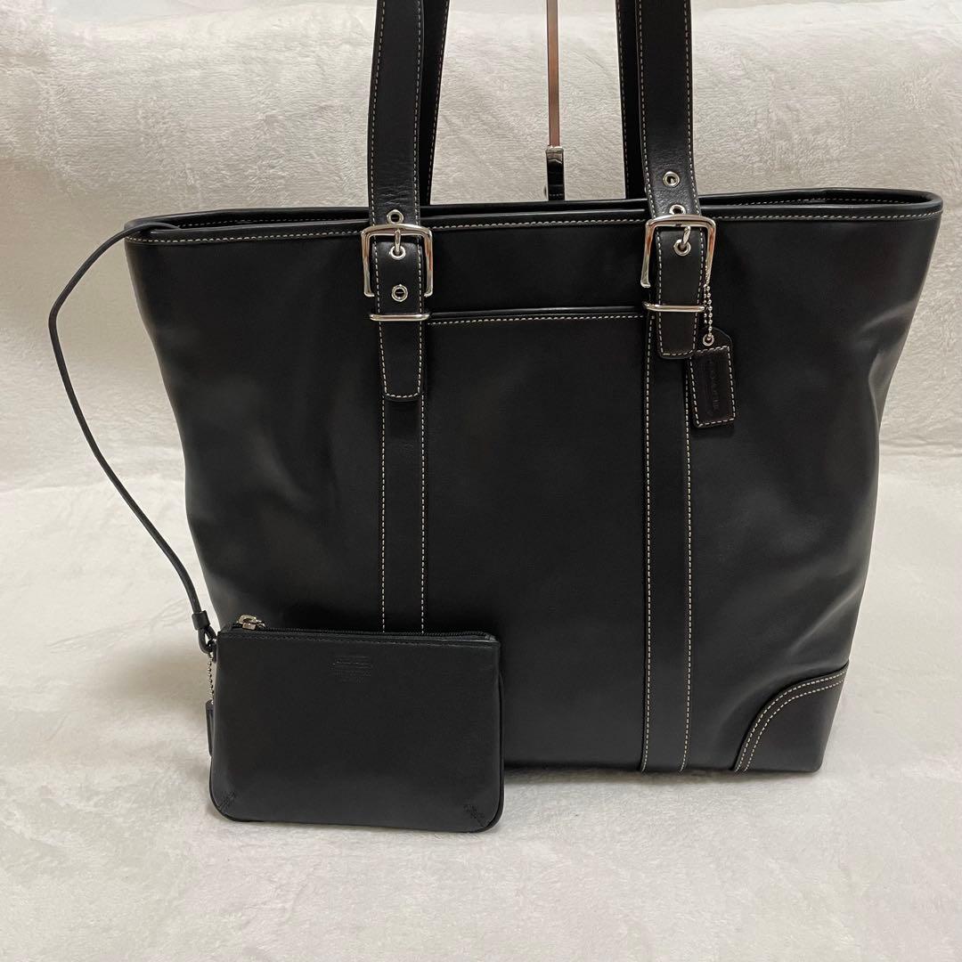 美品　コーチ　トートバッグ　本革　大容量　ポーチ付き