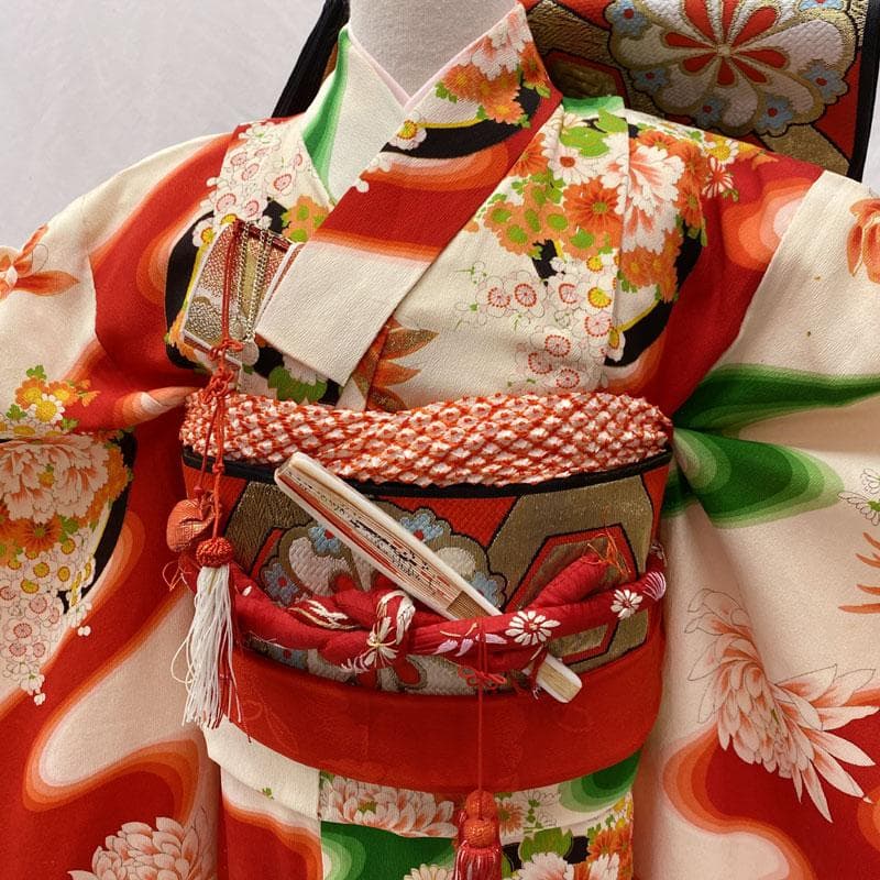 ◎504ag32◎七五三 七歳 女児 単衣 セミアンティーク 着物&袋帯◎