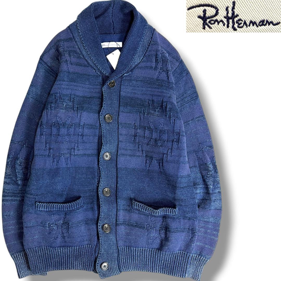 J7373新品ロンハーマン ショールカラーネイティブ柄カーディガン インディゴL