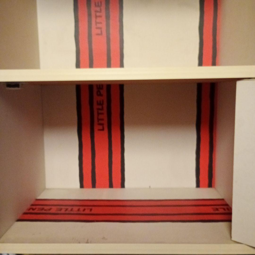 昭和レトロ 鉛筆柄 棚 扉付き シェルフ カラーボックス 3段棚 当時物