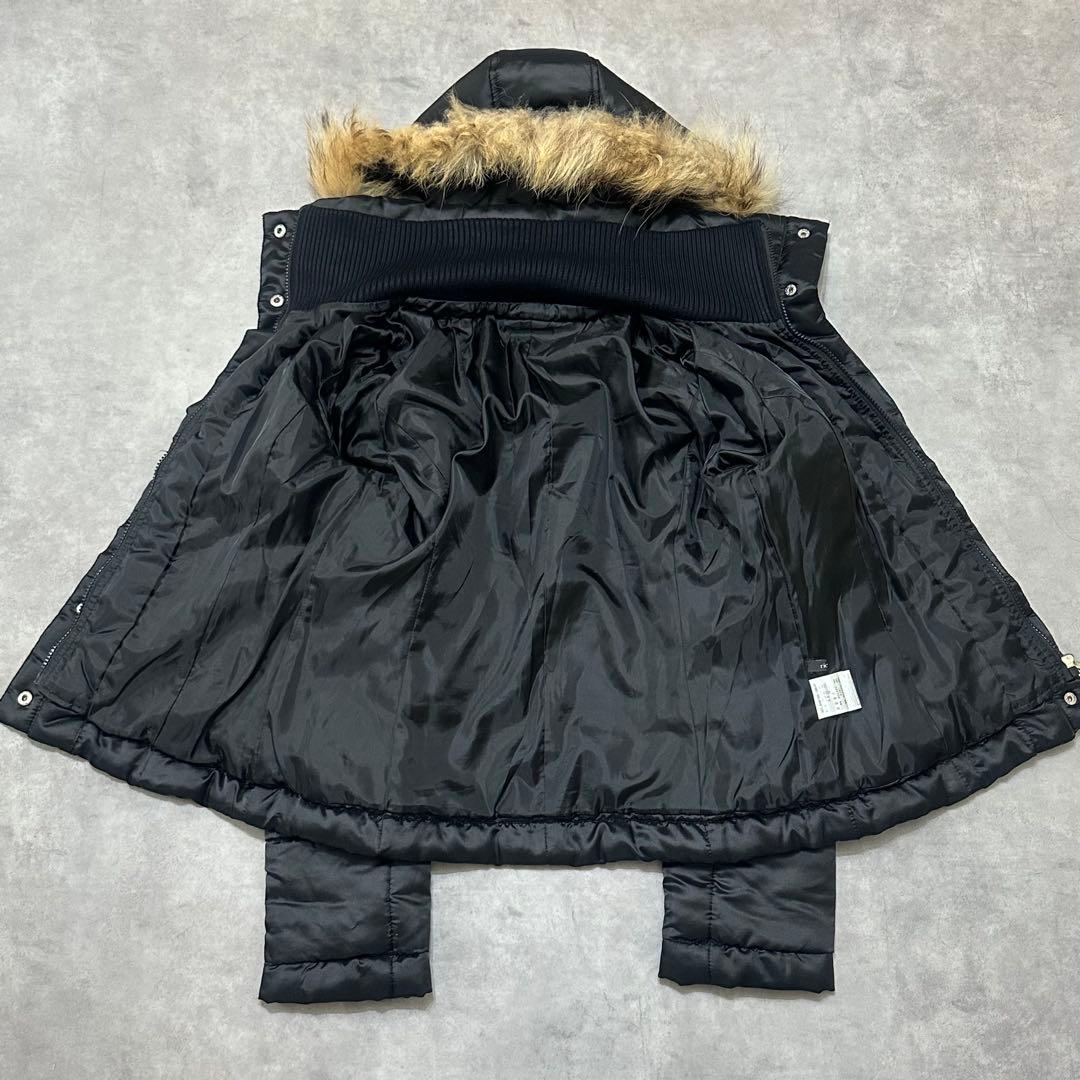 平成ギャル y2k　光沢　リアルファー付きダウン　短丈　お兄系　グランジ　黒