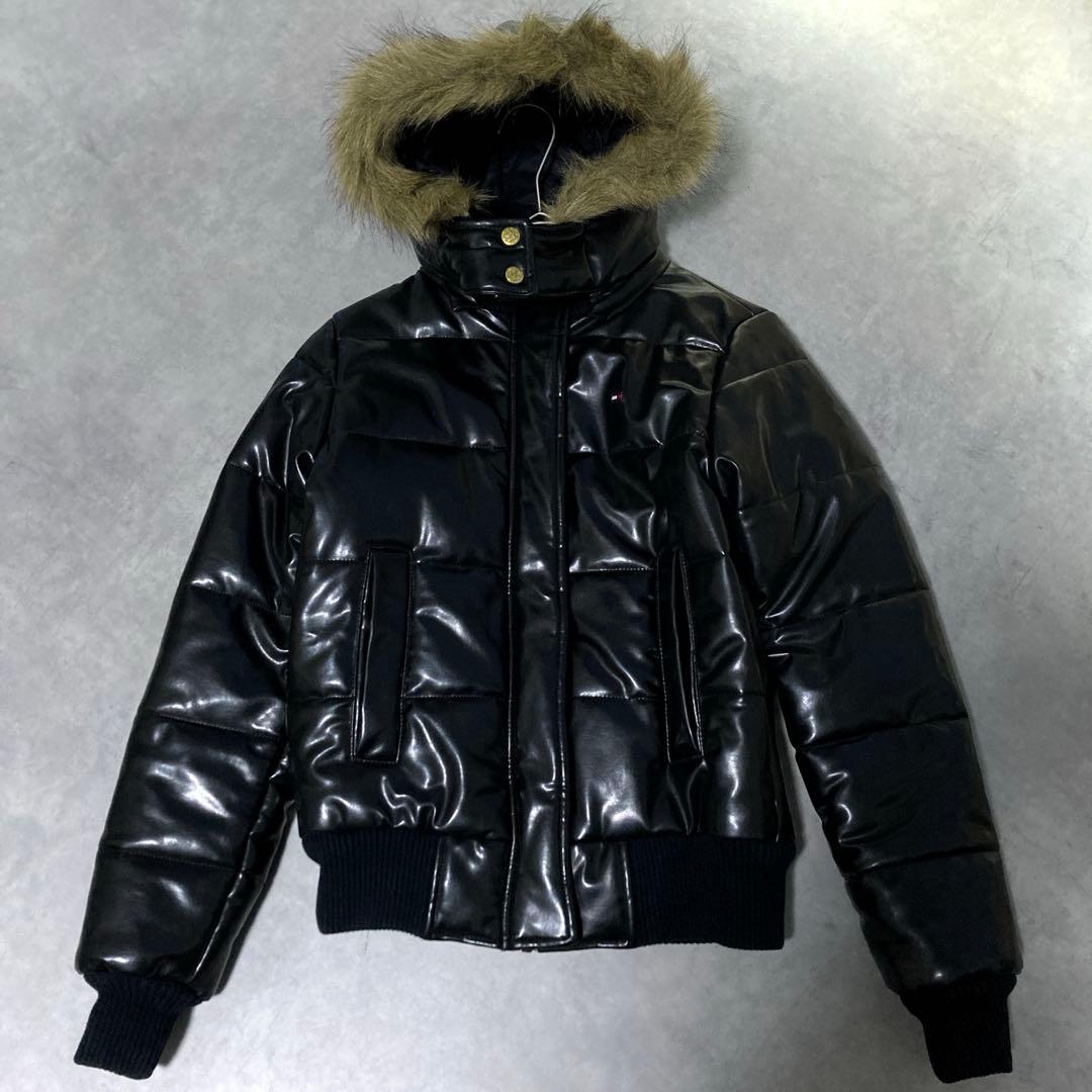 トミーガール y2k フェイクレザージャケット 中綿 光沢 3way 黒 S