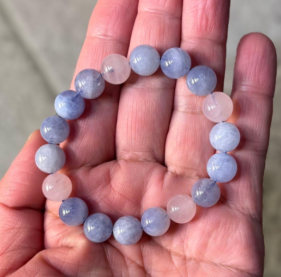 高品質ブルーローズクォーツ　11.4ミリ　①