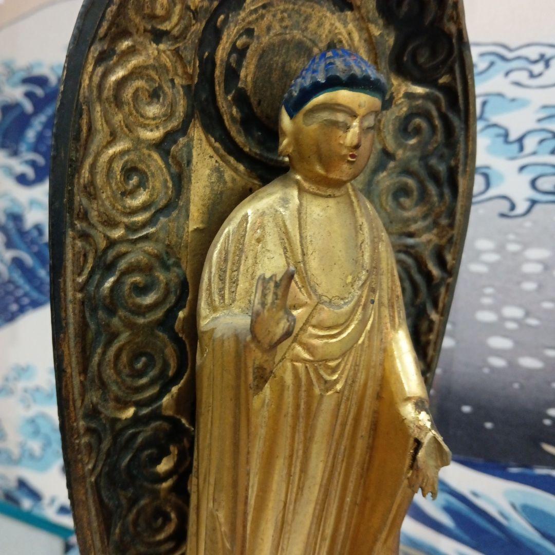 江戸時代中期２００〜２８０年前頃高さ３３センチサイズ木製鍍金阿弥陀如来立像当時物