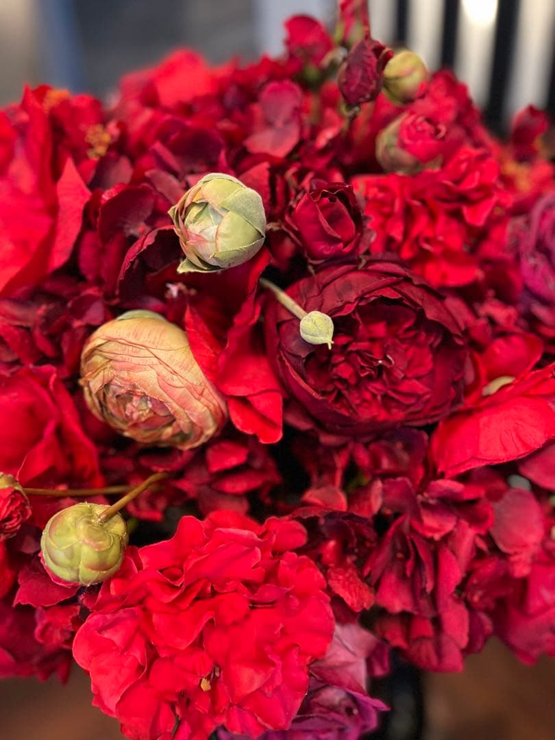 【美品】巨大エミリオロバ　赤いアマリリスとバラの鉢植風アーティフィシャルフラワー