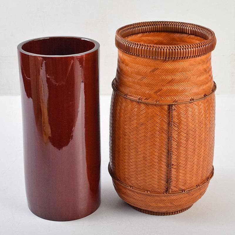 茶道具　江南市無形文化財　瀬邉功山作　綾網代編花入籠　共布共箱　V　R9491B