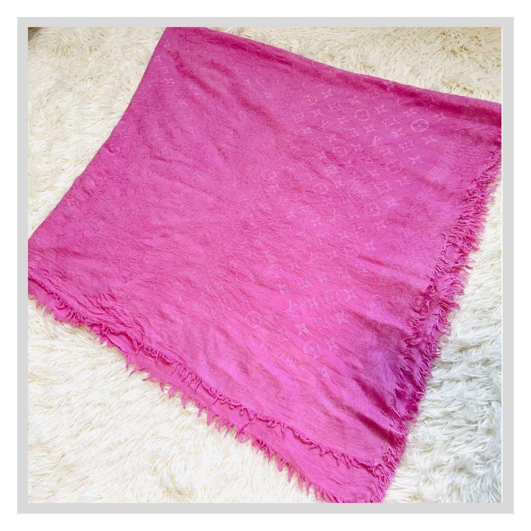 ルイヴィトン モノグラム スカーフ　ショール ピンク ウール シルク