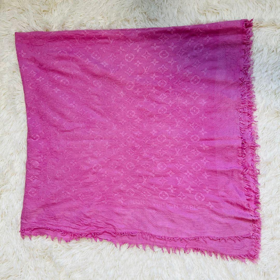 ルイヴィトン モノグラム スカーフ　ショール ピンク ウール シルク