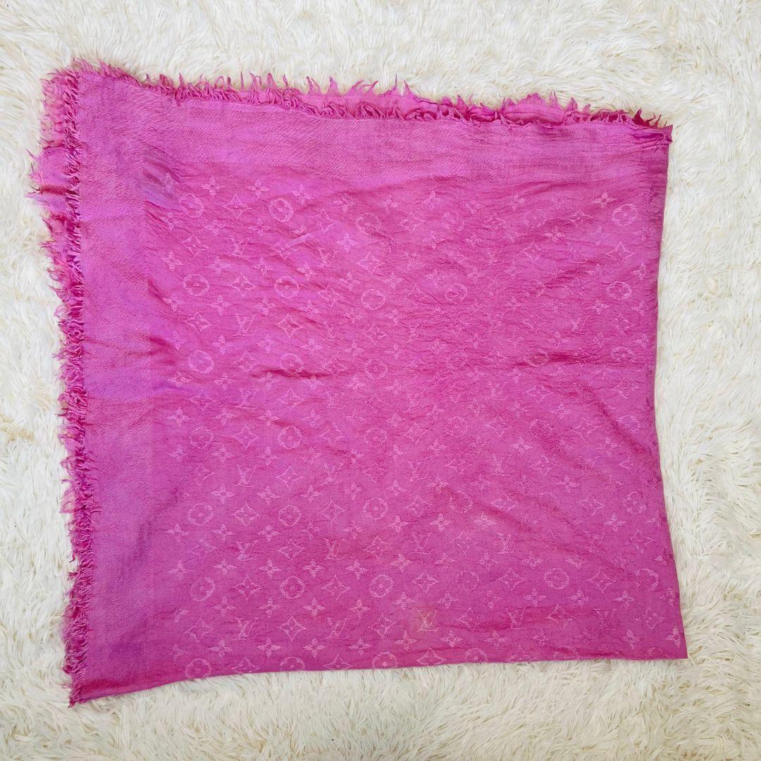 ルイヴィトン モノグラム スカーフ　ショール ピンク ウール シルク