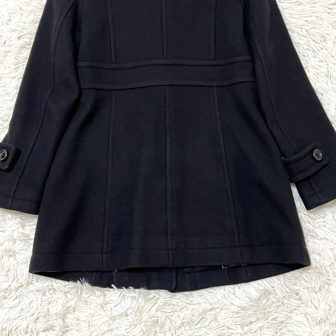 バーバリーブルーレーベル ダッフルコート チェック Aライン フード 黒 M