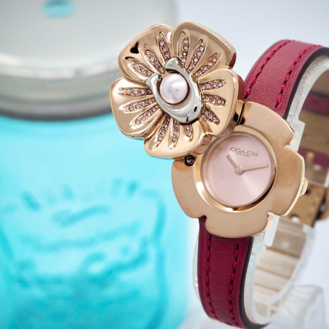 328 稼働【美品】COACH 時計　箱付き レディース　ティーローズ ゴールド