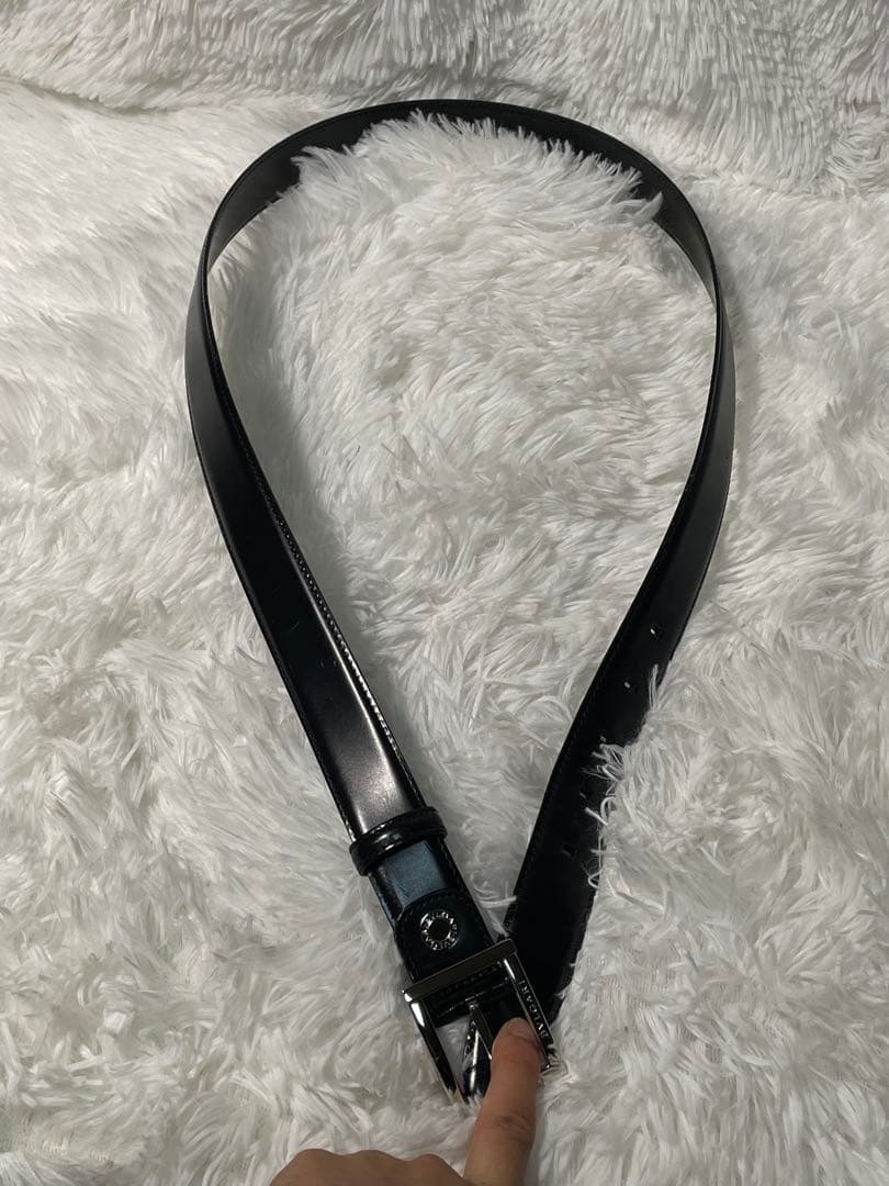 美品　BVLGARI レザーベルト ブラック シルバーバックル 本革 付属袋付き