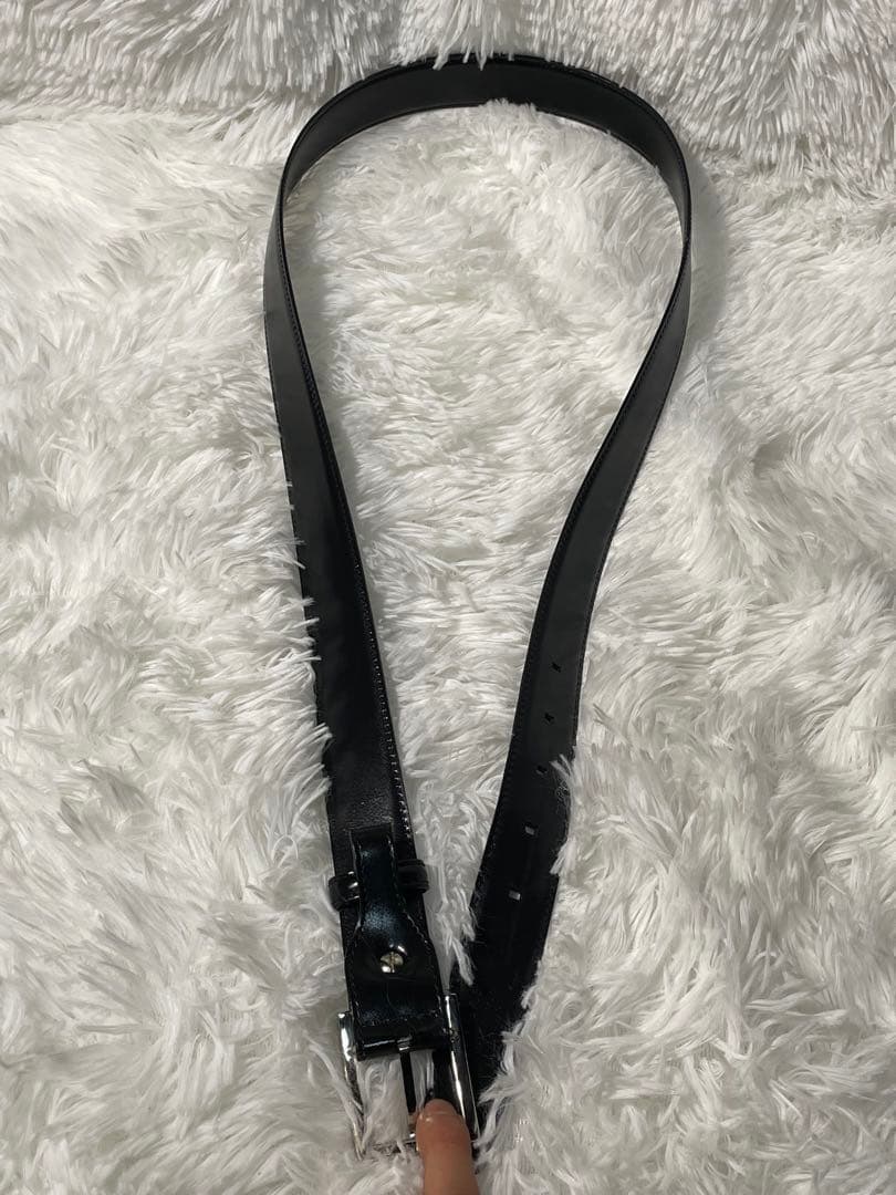 美品　BVLGARI レザーベルト ブラック シルバーバックル 本革 付属袋付き