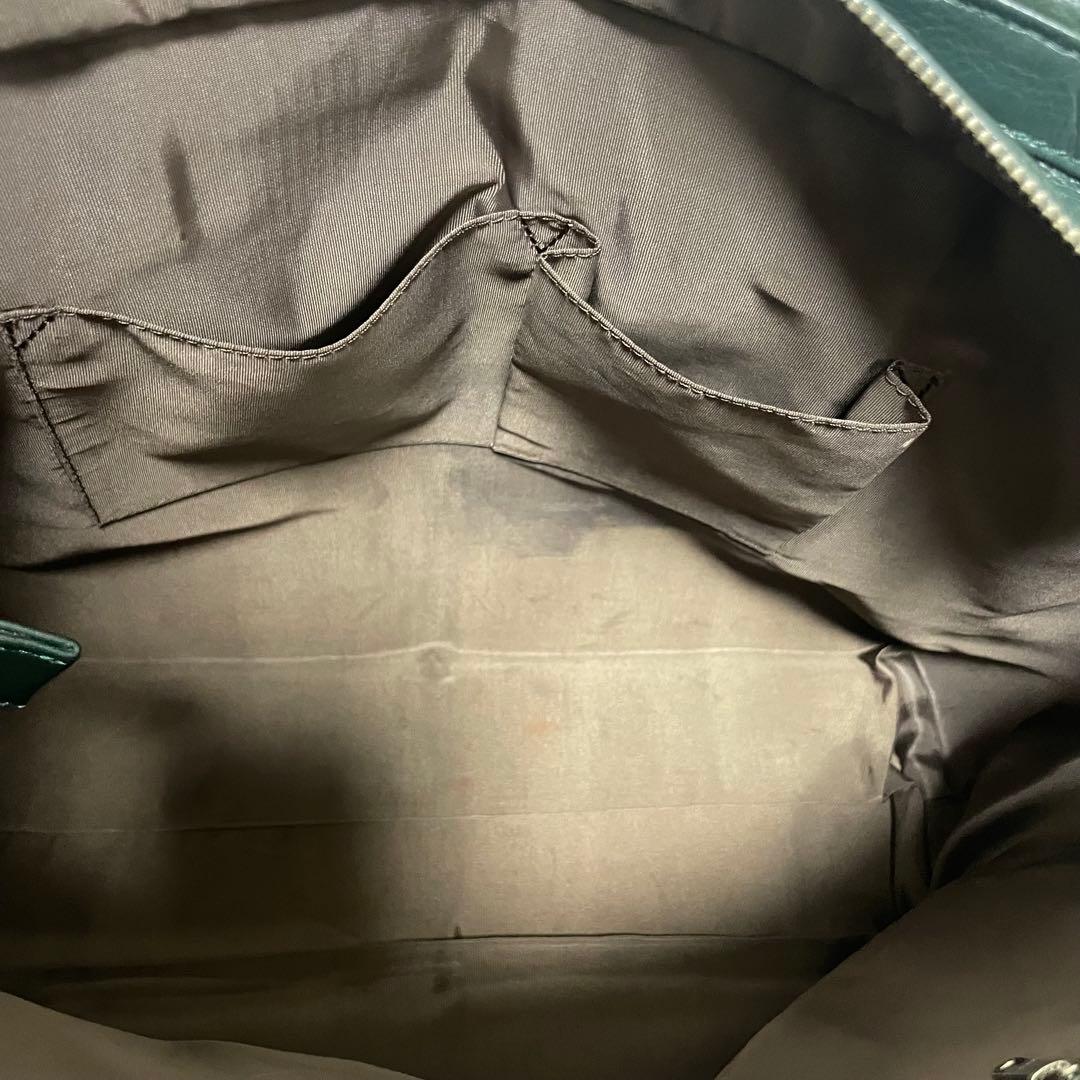 極美品｜SHIPS シップス【A4収納可】本革 トートバッグ シボ革 グリーン