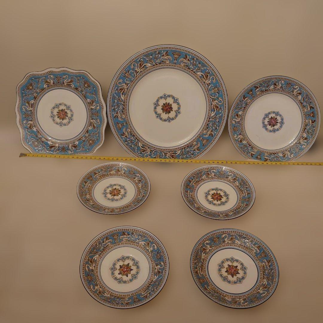  青色花柄陶磁器皿7枚セット