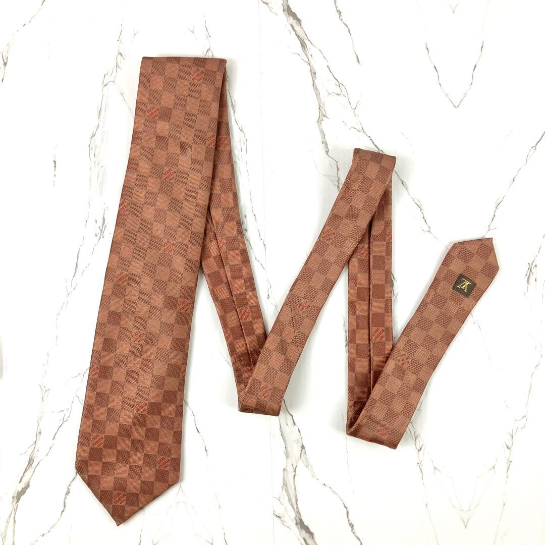 ルイヴィトン　ネクタイ　ダミエ　ロゴ　ソリッド　ジャガード　ブラウン
