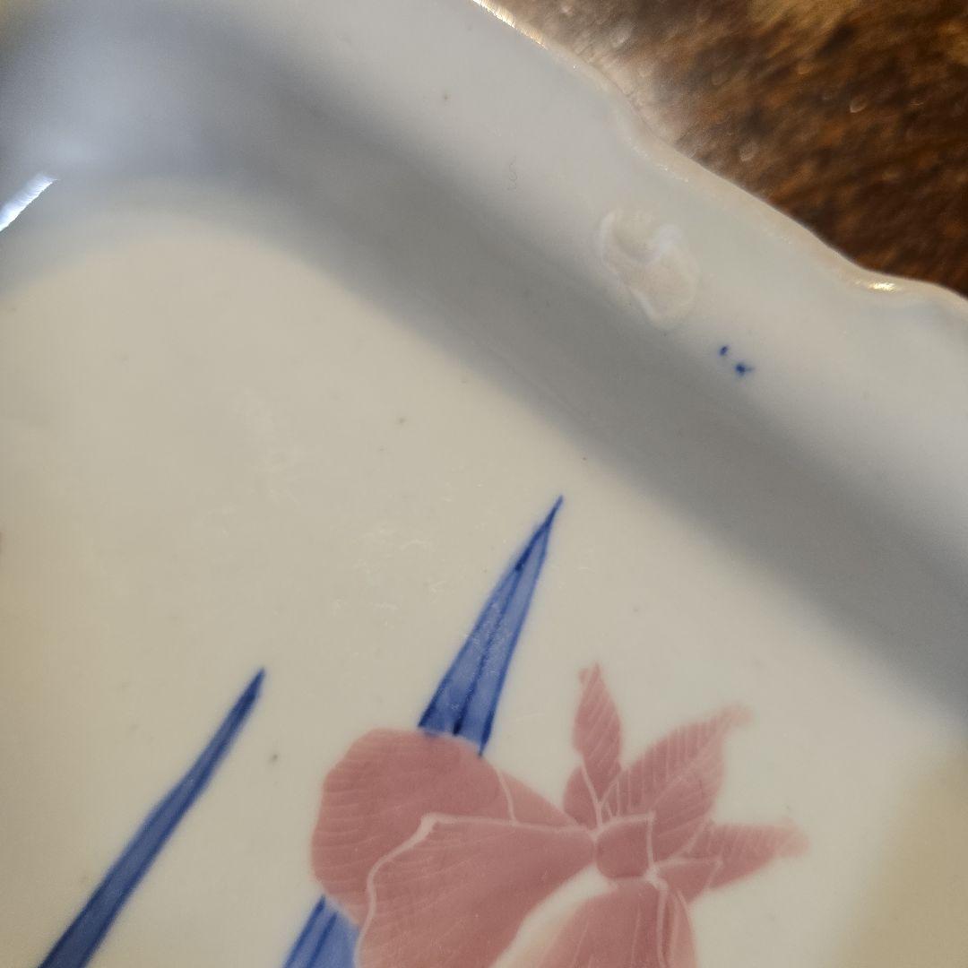 菖蒲図染付変形皿　 四角形角皿 6枚セット　手描き　染付　骨董　アンティーク