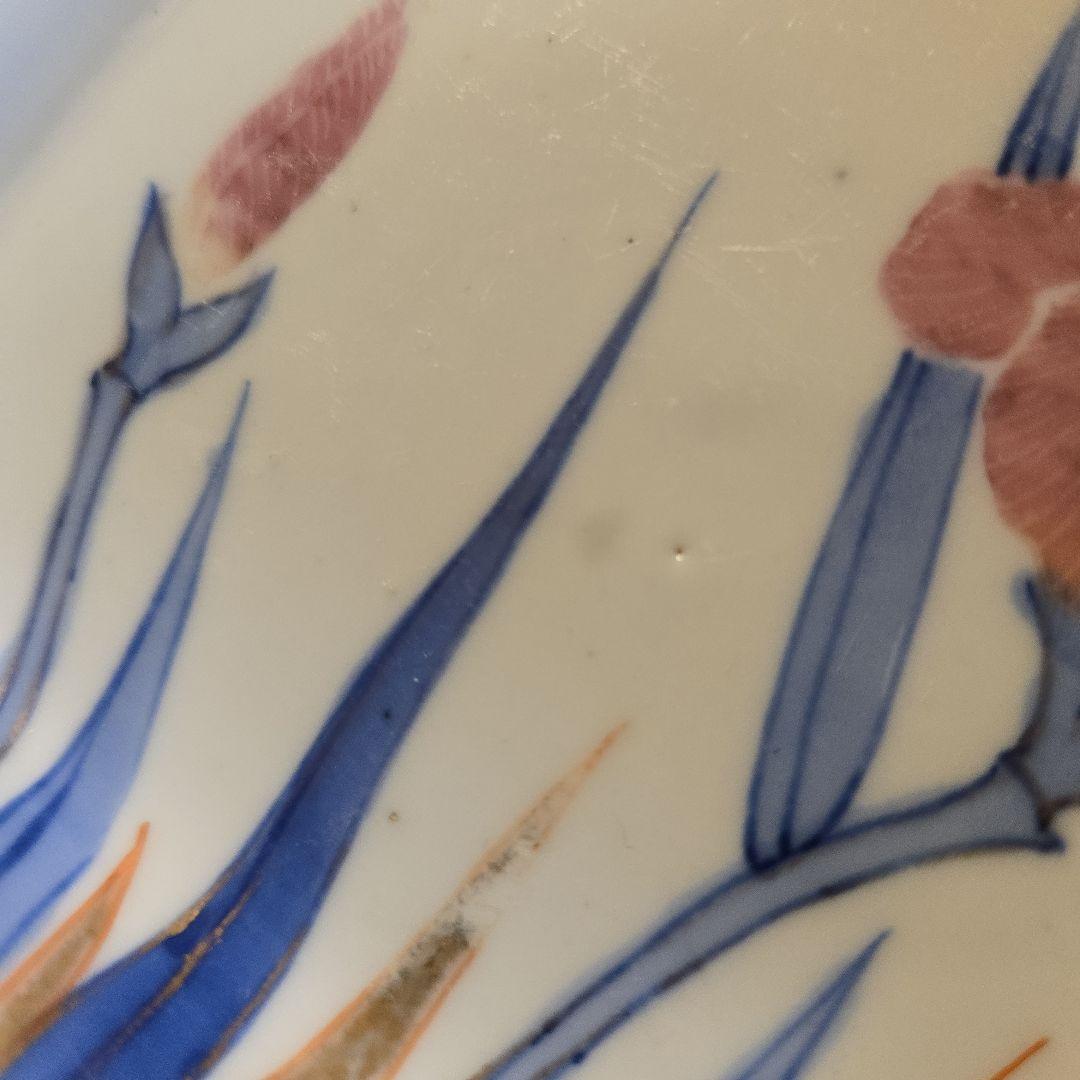 菖蒲図染付変形皿　 四角形角皿 6枚セット　手描き　染付　骨董　アンティーク