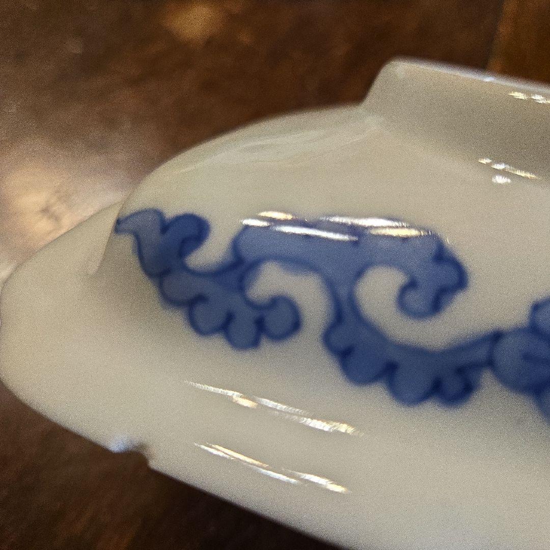 菖蒲図染付変形皿　 四角形角皿 6枚セット　手描き　染付　骨董　アンティーク