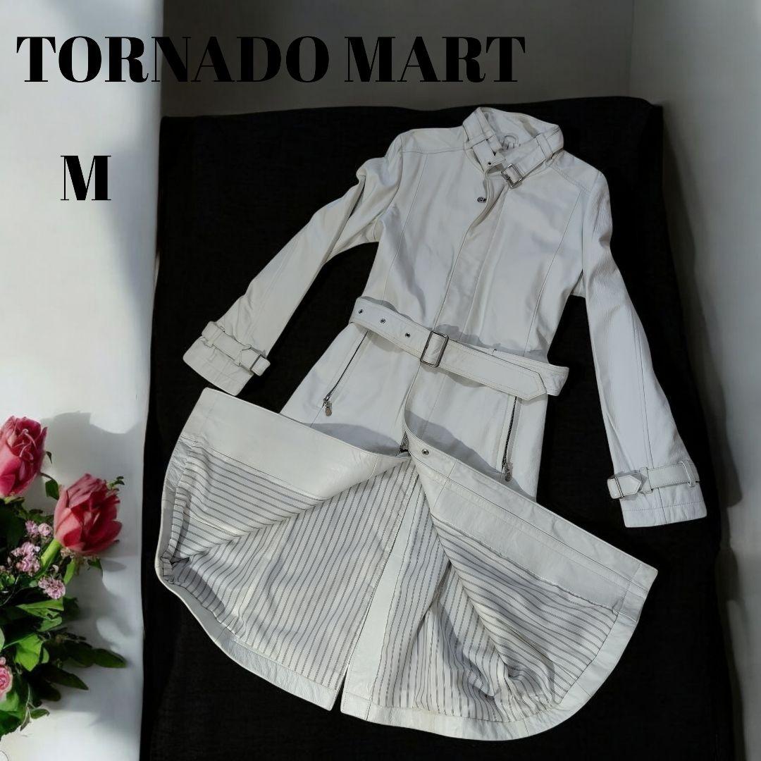 TORNADO MART ホワイトレザー ロングコート M　ベルト付き