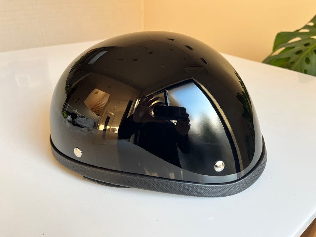 【美品】tt&coイーグルロードブラック本革イヤーカバー付ハーフヘルメット