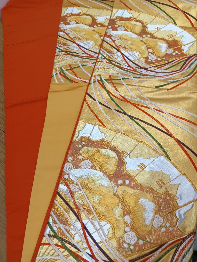 ナ3【1】◆美品◆正絹◆紅型・花鳥柄振袖 ＆六通袋帯＆帯締めセット◆レトロ