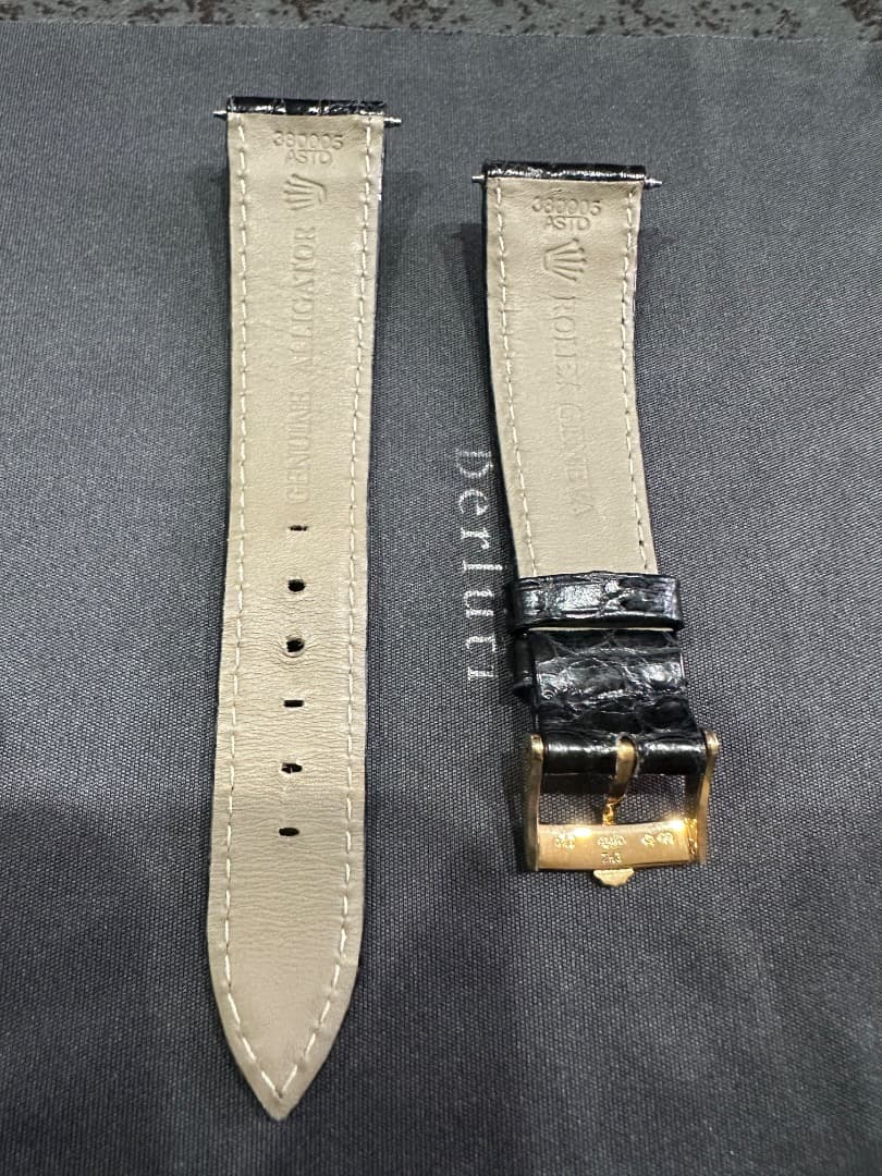 ロレックス クロコ黒レザー 時計バンド 18金無垢ゴールドバックル