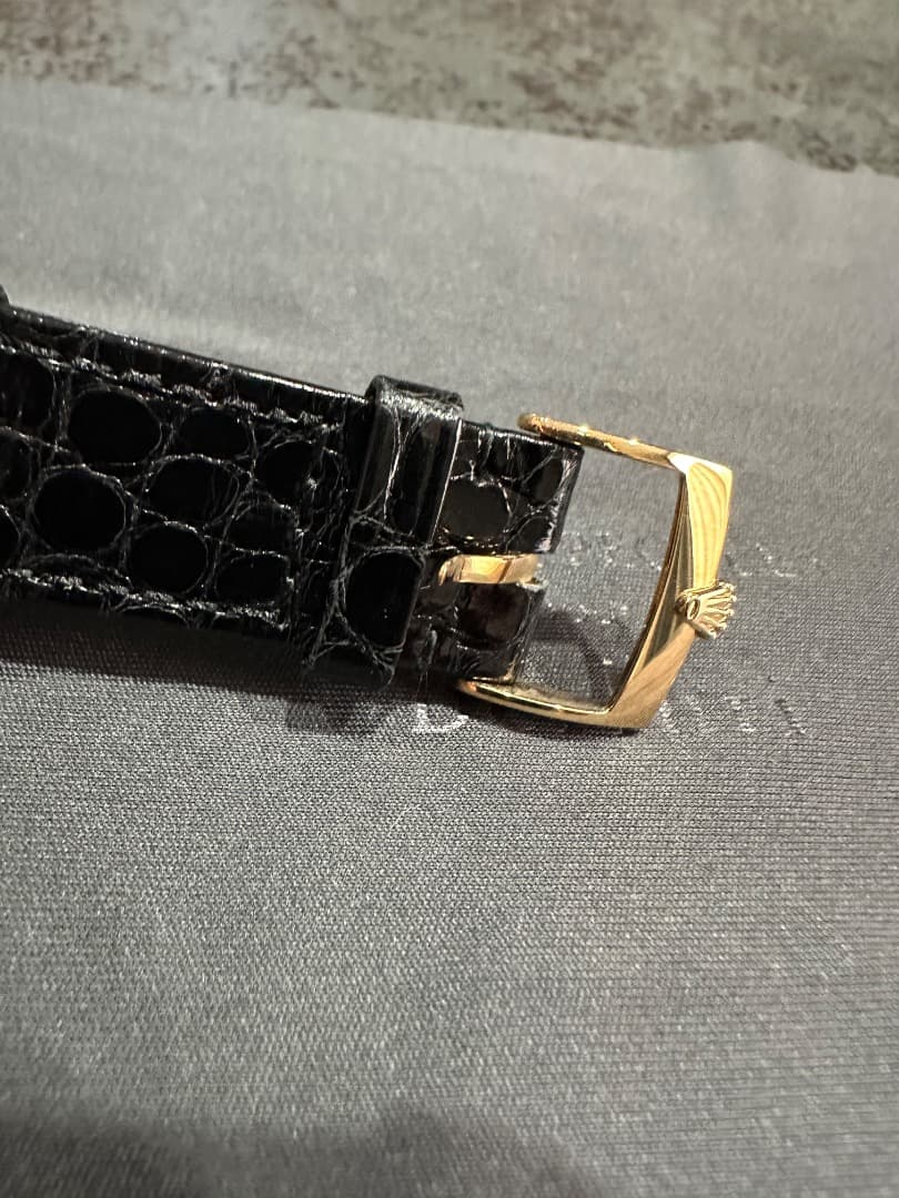ロレックス クロコ黒レザー 時計バンド 18金無垢ゴールドバックル