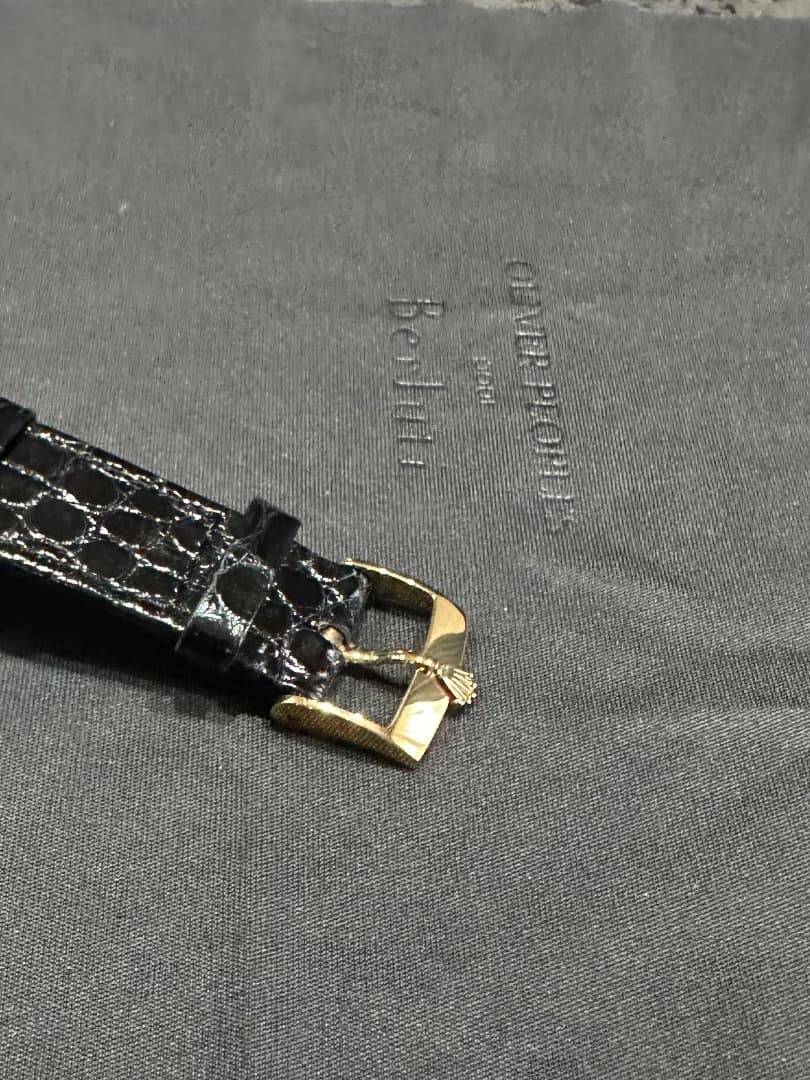 ロレックス クロコ黒レザー 時計バンド 18金無垢ゴールドバックル