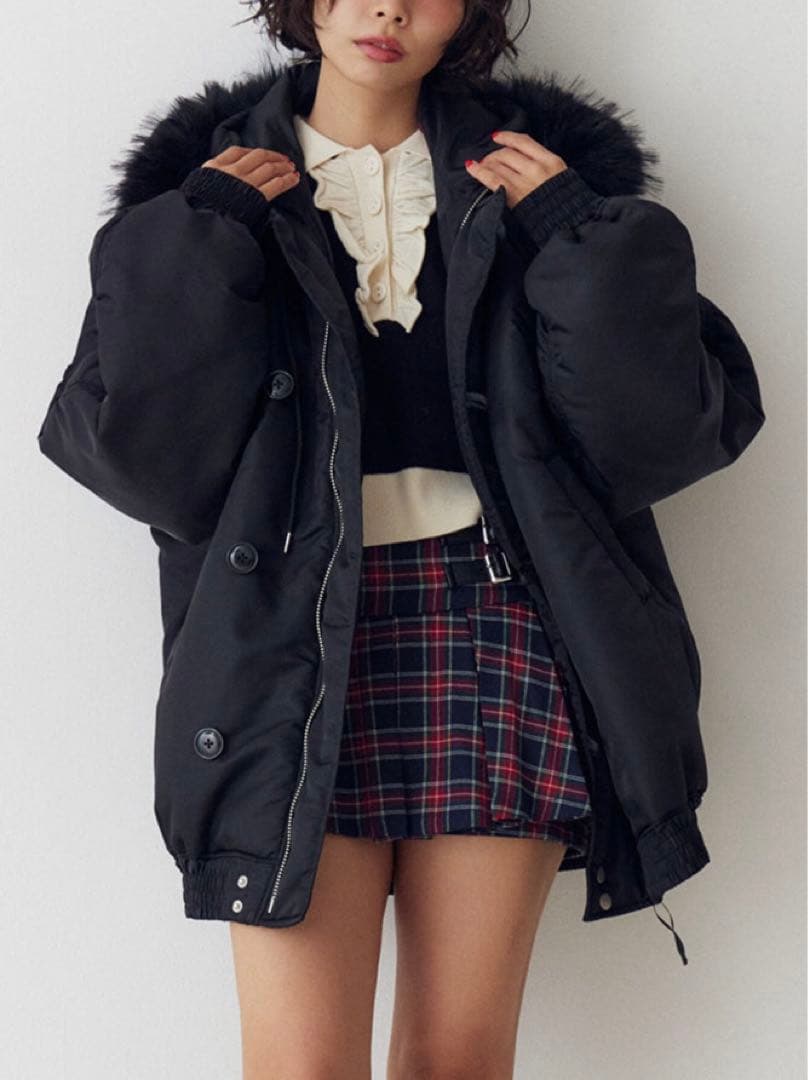 完売 jouetie ルーズ N-2B ブルゾン ファーフード付き M ナイロン