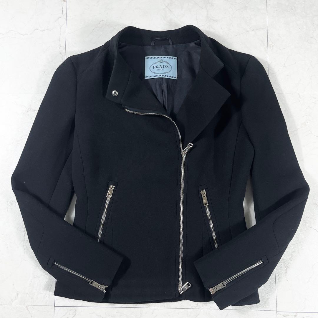 ✨美品 PRADA バージンウール ライダース シルク混 ブラック 38