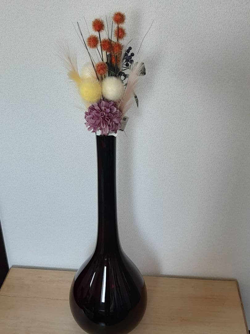 高さ70cm★巨大な花器★ガラス製　花瓶★濃紫色　大きい　生け花★花立