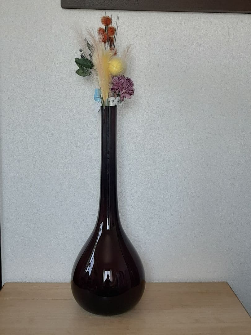 高さ70cm★巨大な花器★ガラス製　花瓶★濃紫色　大きい　生け花★花立
