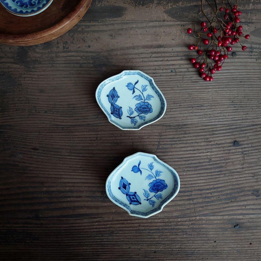 【ご成約】古伊万里 染付 松川菱形 豆皿 2枚 骨董 アンティーク