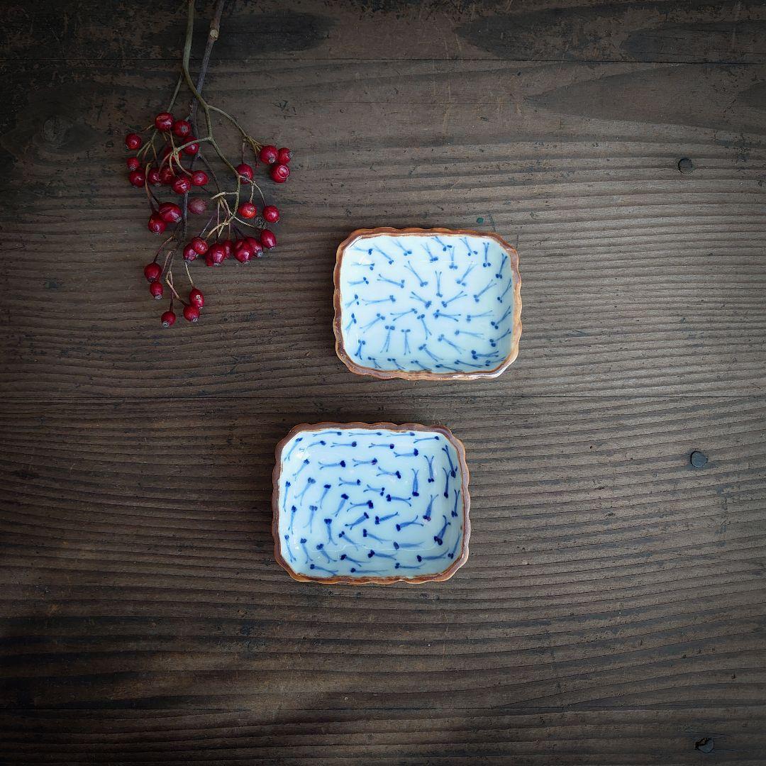 【ご成約】古伊万里 染付 松川菱形 豆皿 2枚 骨董 アンティーク