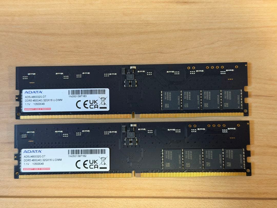 中古 ADATA DDR5 4800 32GB×2枚 64GB U-DIMM