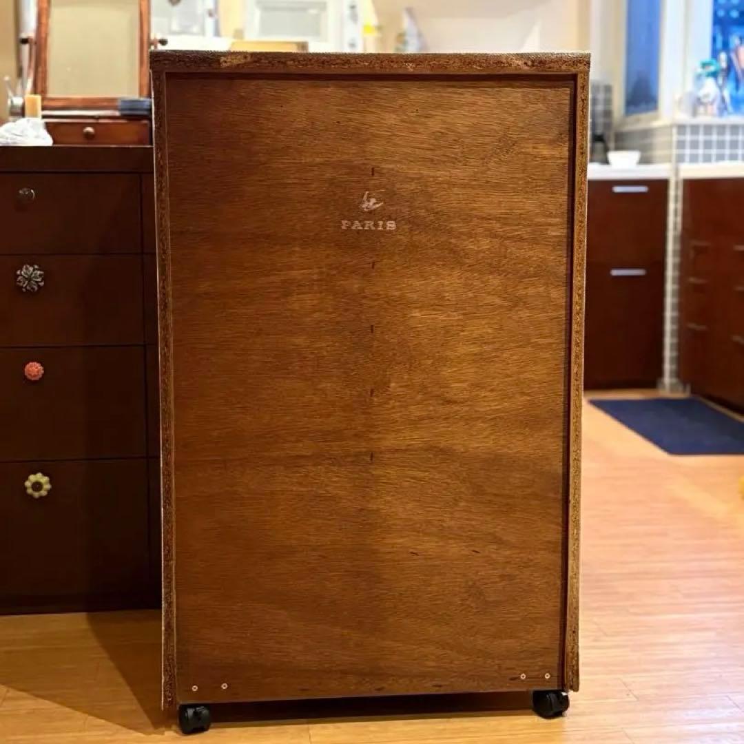 【 フランス 調 ビンテージ 木製 チェスト】真鍮取っ手 キャスター付き