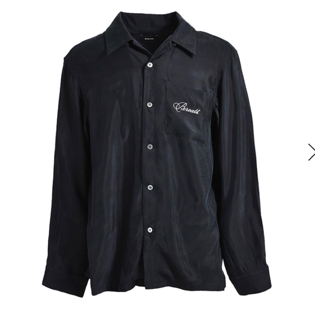 黒L【BREATH】SCRIPT SATIN SHIRT／新品タグ付／送料込