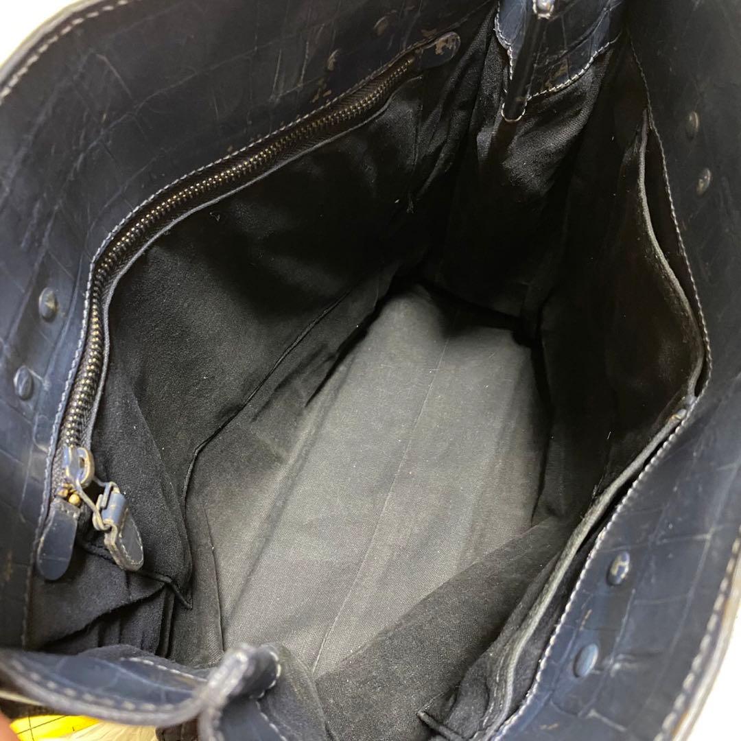 【極希少✨】Felisi クロコ型押し スクエア トートバッグ 保存袋 ネイビー