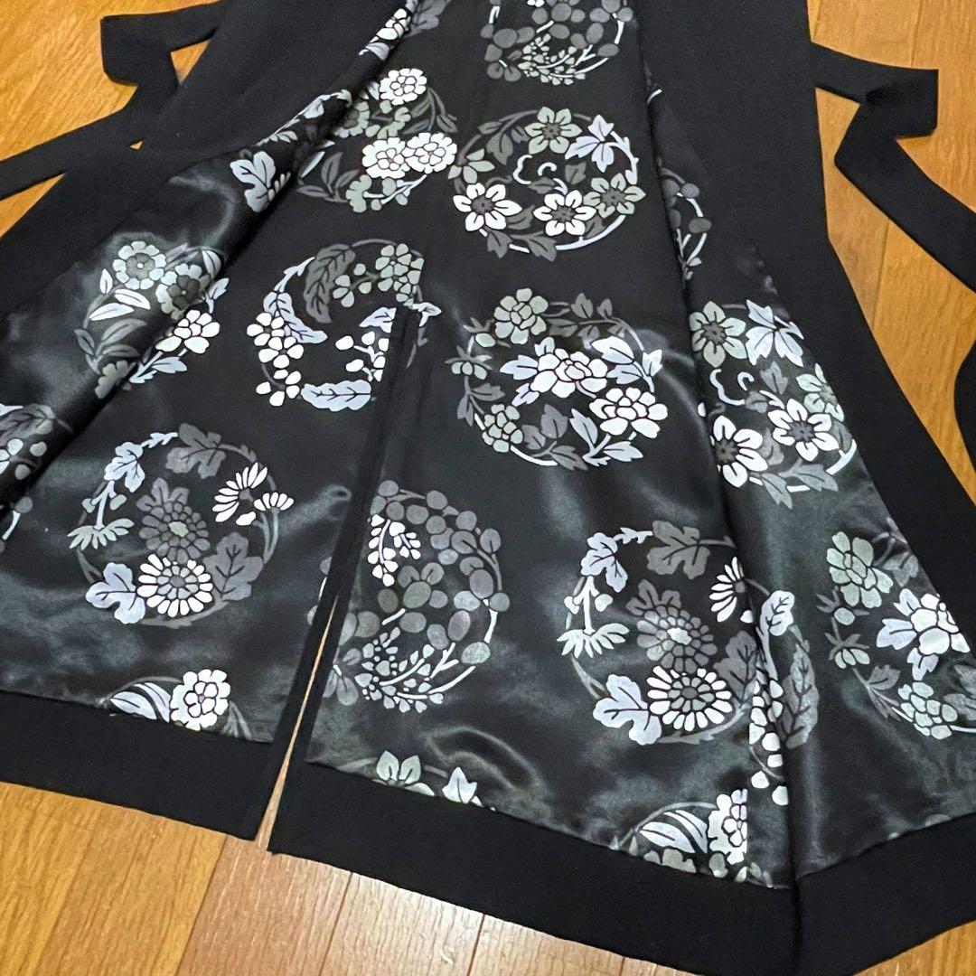 SOU•SOU 梳毛 羽織り 袷／ 濡羽色 × 花丸文様 ロングジレ S