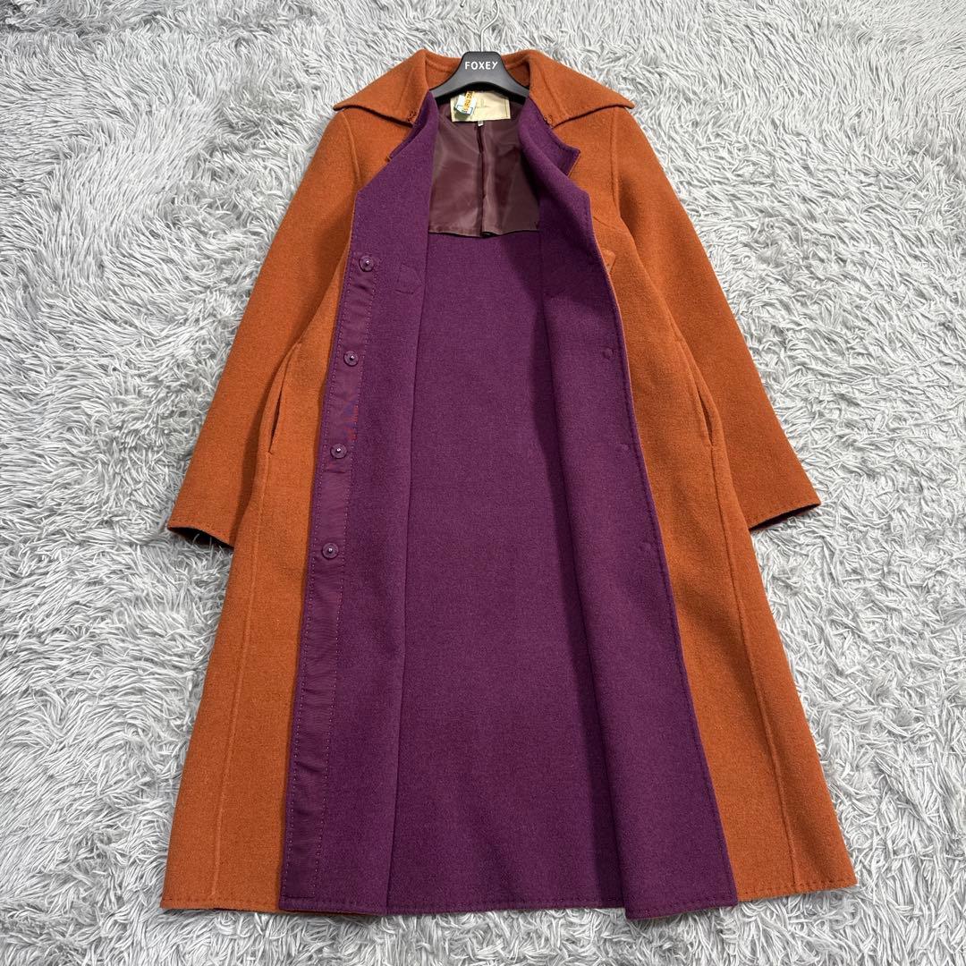 美品✨シビラ バイカラーロングコート ウール オレンジ×パープル M ゆったり