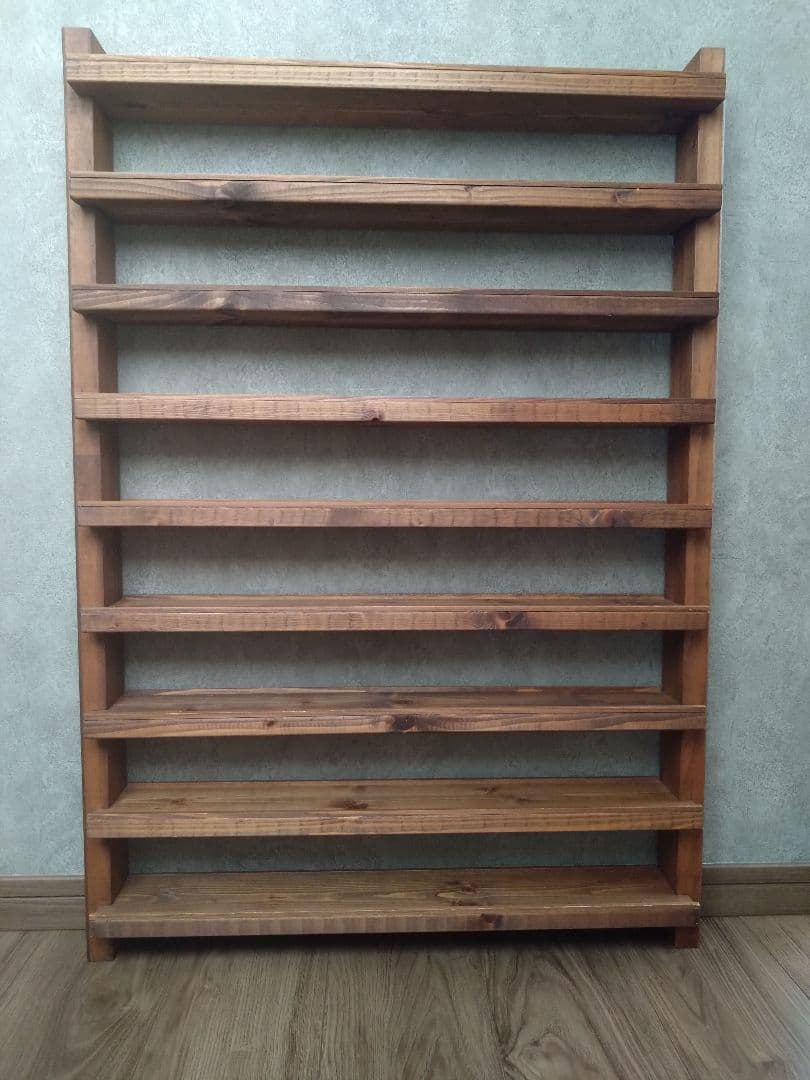 アンティーク塗装のトミカ プラレール収納棚 無垢材　ウォルナット塗装