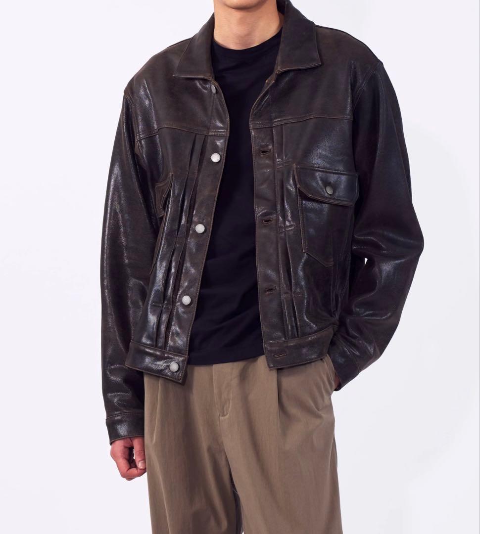 YOKE Cracked Leather Trucker Jacket サイズ2